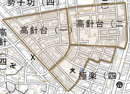 高針台とその周辺の地図。町の範囲を重ねている