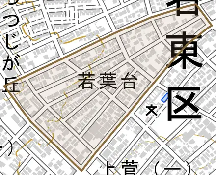 若葉台とその周辺の地図。町の範囲を重ねている