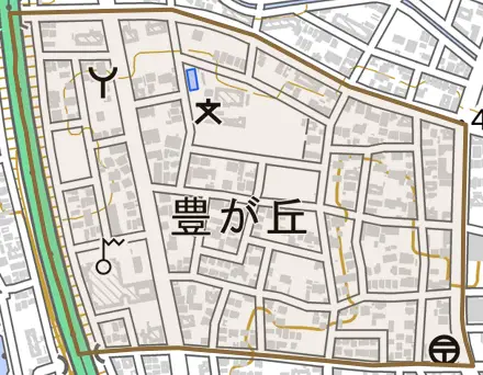 豊が丘とその周辺の地図。町の範囲を重ねている