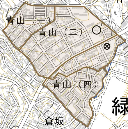 青山とその周辺の地図。町の範囲を重ねている