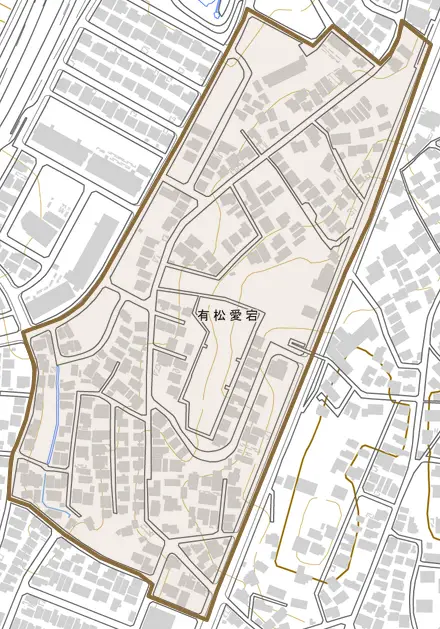 有松愛宕とその周辺の地図。町の範囲を重ねている