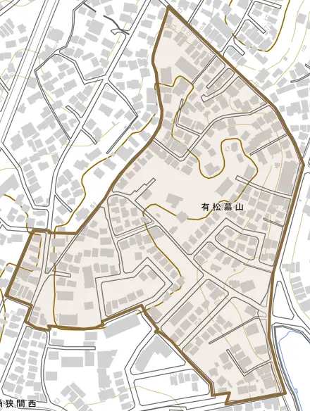 有松幕山とその周辺の地図。町の範囲を重ねている