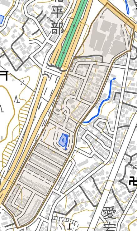 有松南とその周辺の地図。町の範囲を重ねている