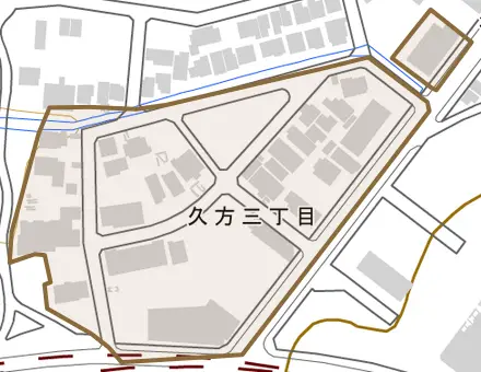 久方とその周辺の地図。町の範囲を重ねている
