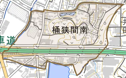桶狭間南とその周辺の地図。町の範囲を重ねている