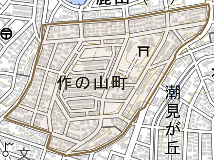 作の山町とその周辺の地図。町の範囲を重ねている