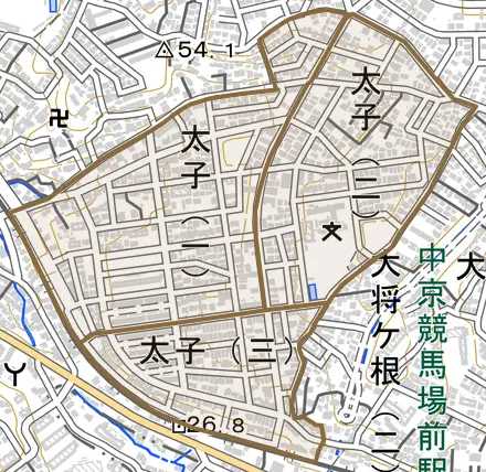 太子とその周辺の地図。町の範囲を重ねている