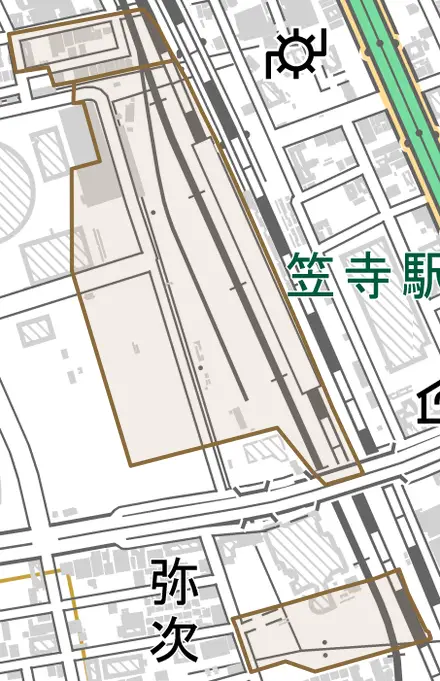 浜中町とその周辺の地図。町の範囲を重ねている