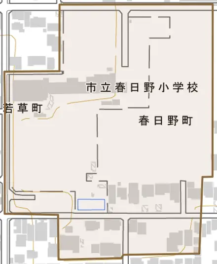 春日野町とその周辺の地図。町の範囲を重ねている