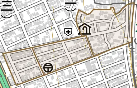 松城町とその周辺の地図。町の範囲を重ねている