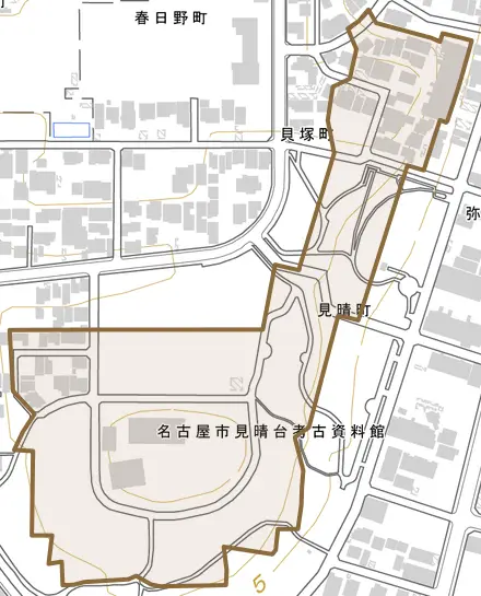 見晴町とその周辺の地図。町の範囲を重ねている