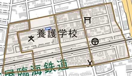 中割町とその周辺の地図。町の範囲を重ねている