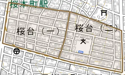 桜台とその周辺の地図。町の範囲を重ねている
