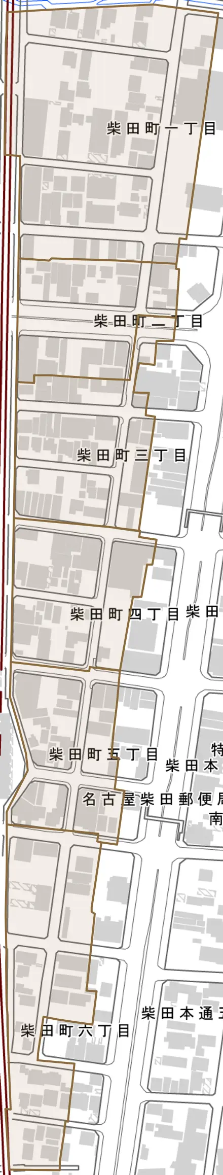 柴田町とその周辺の地図。町の範囲を重ねている