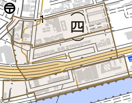 七条町とその周辺の地図。町の範囲を重ねている