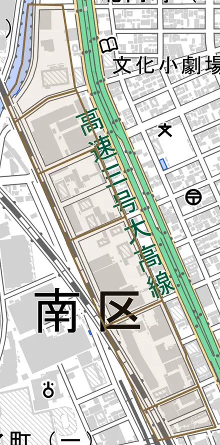 塩屋町とその周辺の地図。町の範囲を重ねている