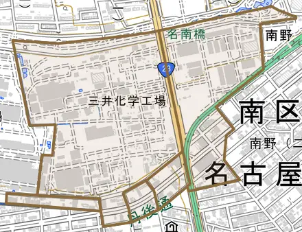 丹後通とその周辺の地図。町の範囲を重ねている