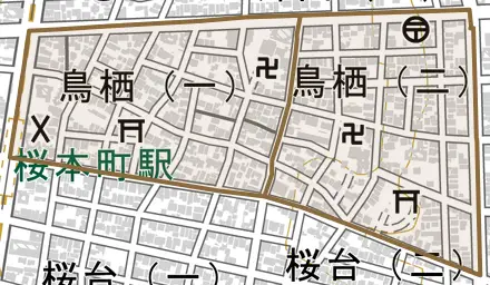 鳥栖とその周辺の地図。町の範囲を重ねている