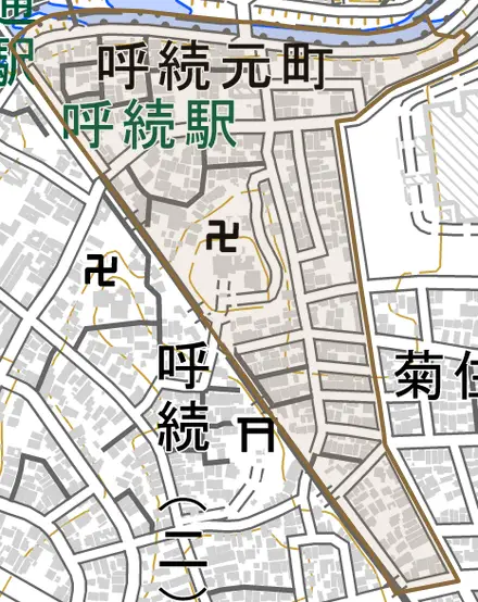 呼続元町とその周辺の地図。町の範囲を重ねている