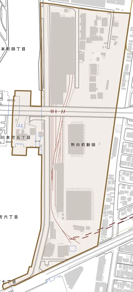 熱田前新田とその周辺の地図。町の範囲を重ねている