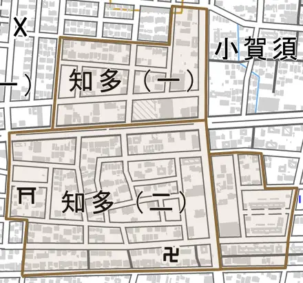 知多とその周辺の地図。町の範囲を重ねている