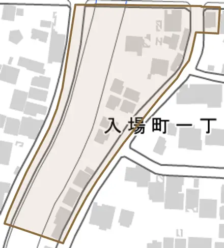 入場町とその周辺の地図。町の範囲を重ねている