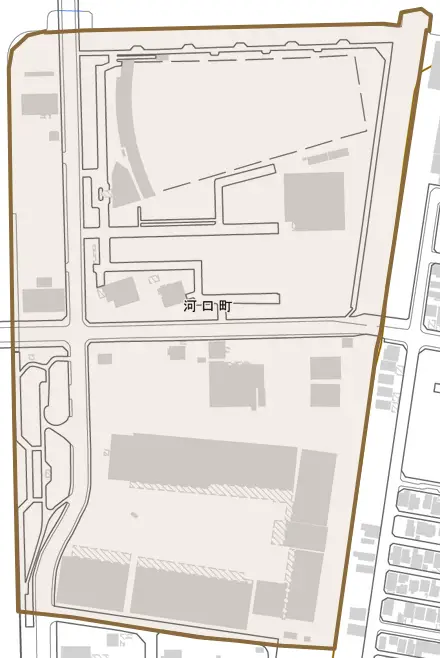 河口町とその周辺の地図。町の範囲を重ねている