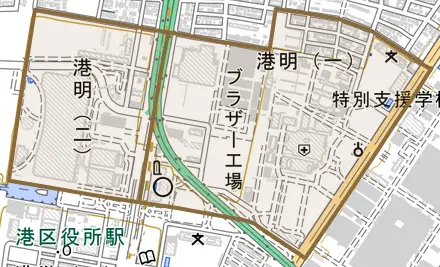 港明とその周辺の地図。町の範囲を重ねている