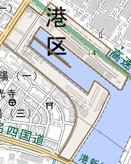 作倉町とその周辺の地図。町の範囲を重ねている