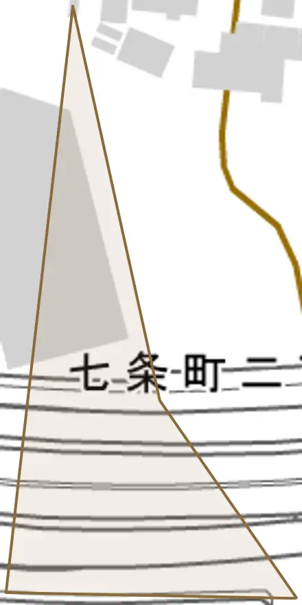 七条町とその周辺の地図。町の範囲を重ねている