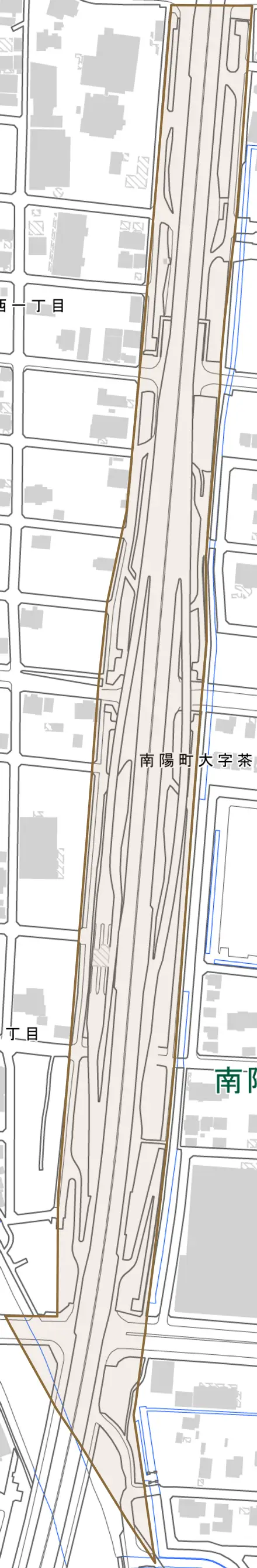 南陽町大字茶屋新田とその周辺の地図。町の範囲を重ねている
