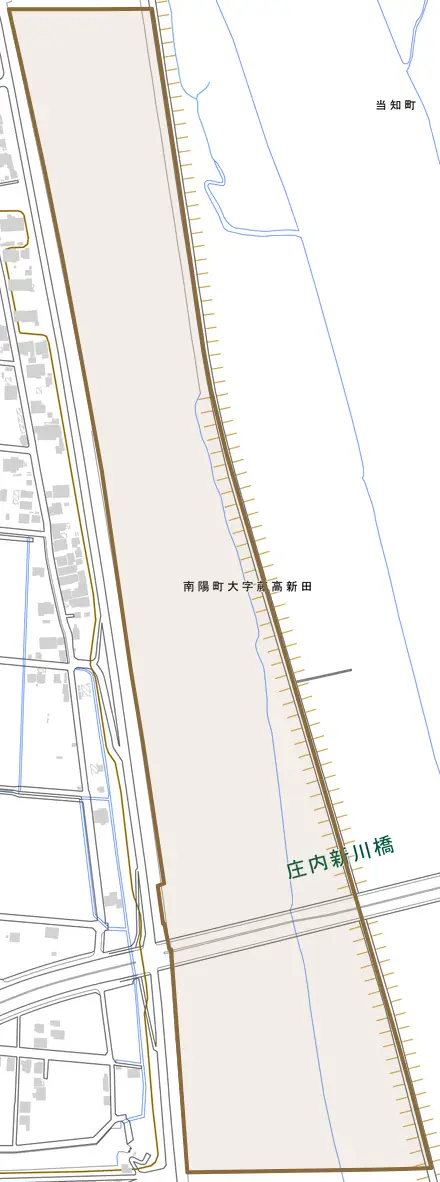 南陽町大字藤高新田とその周辺の地図。町の範囲を重ねている