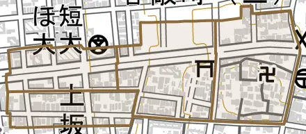 大喜新町とその周辺の地図。町の範囲を重ねている