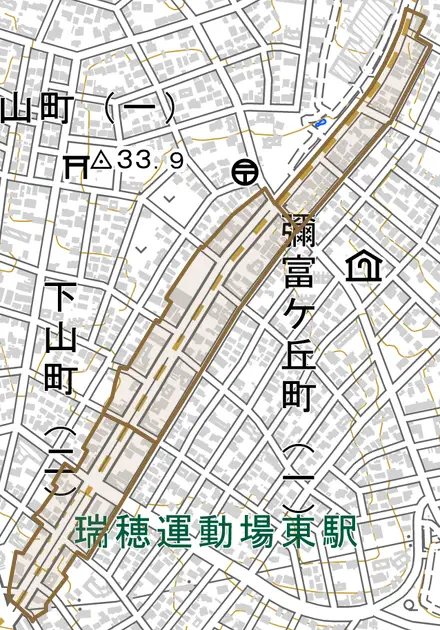 八勝通とその周辺の地図。町の範囲を重ねている