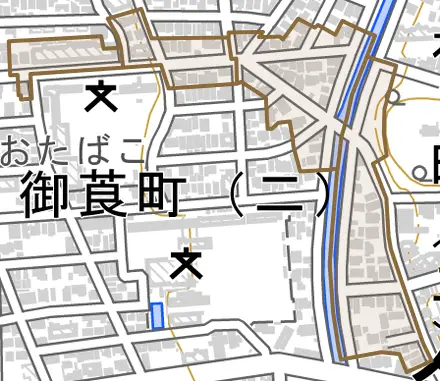 石川町とその周辺の地図。町の範囲を重ねている