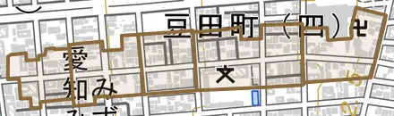 直来町とその周辺の地図。町の範囲を重ねている