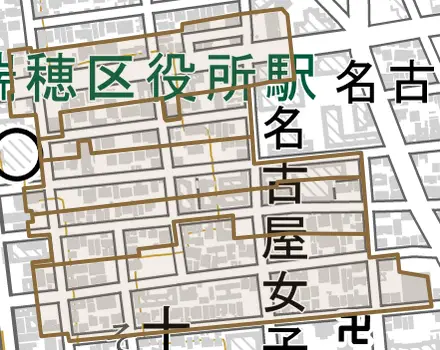 佐渡町とその周辺の地図。町の範囲を重ねている