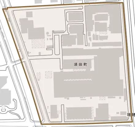 須田町とその周辺の地図。町の範囲を重ねている