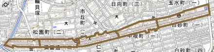 彌富通とその周辺の地図。町の範囲を重ねている