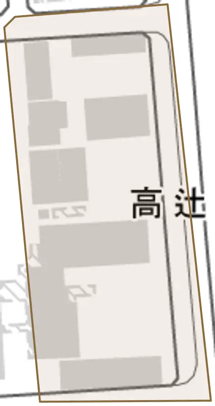 高辻町とその周辺の地図。町の範囲を重ねている