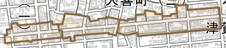田光町とその周辺の地図。町の範囲を重ねている