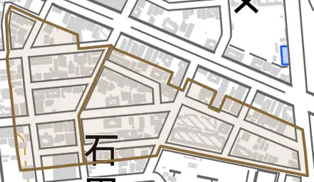 内方町とその周辺の地図。町の範囲を重ねている