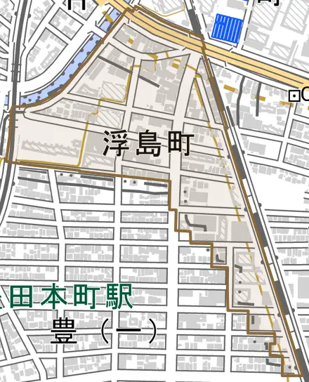 浮島町とその周辺の地図。町の範囲を重ねている