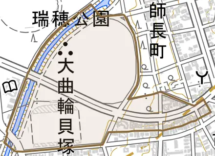 山下通とその周辺の地図。町の範囲を重ねている