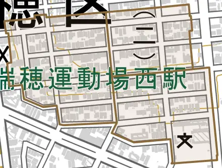 膳棚町とその周辺の地図。町の範囲を重ねている