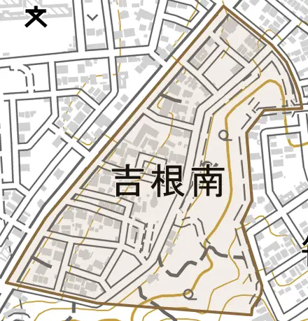 吉根南とその周辺の地図。町の範囲を重ねている