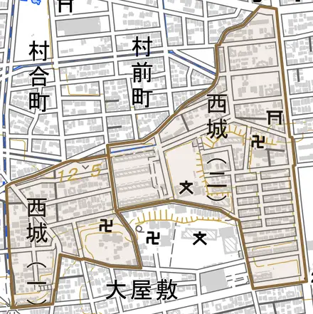 西城とその周辺の地図。町の範囲を重ねている