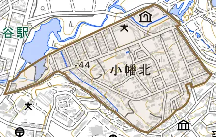 小幡北とその周辺の地図。町の範囲を重ねている