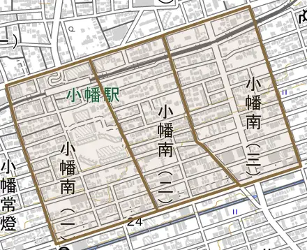 小幡南とその周辺の地図。町の範囲を重ねている