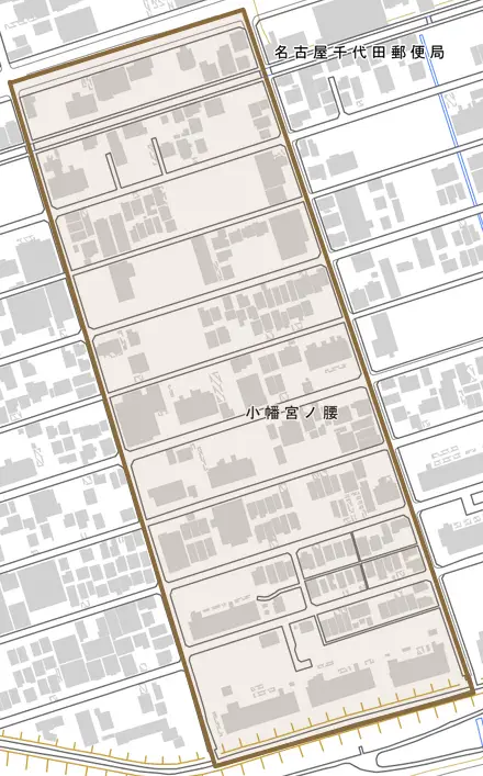 小幡宮ノ腰とその周辺の地図。町の範囲を重ねている